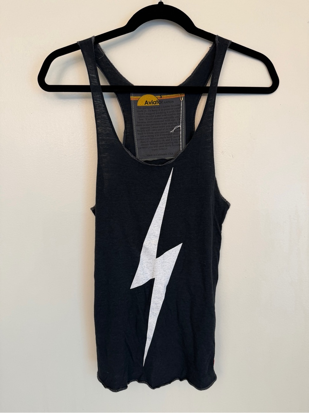 Aviator Nation Black Racerback Tank with White Lightning